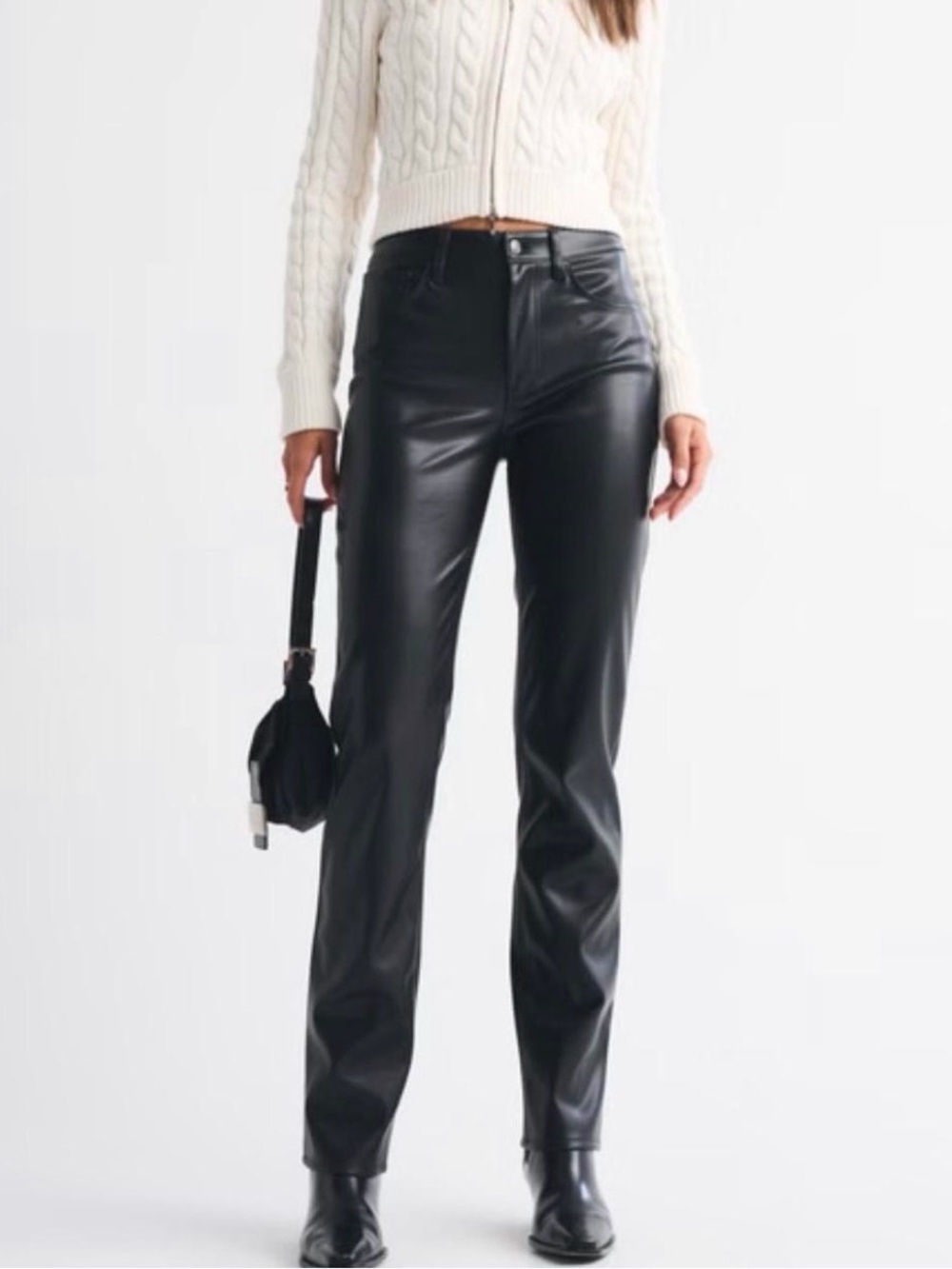 Abercrombie & Fitch Black Faux Leather Straight-Leg Jeans